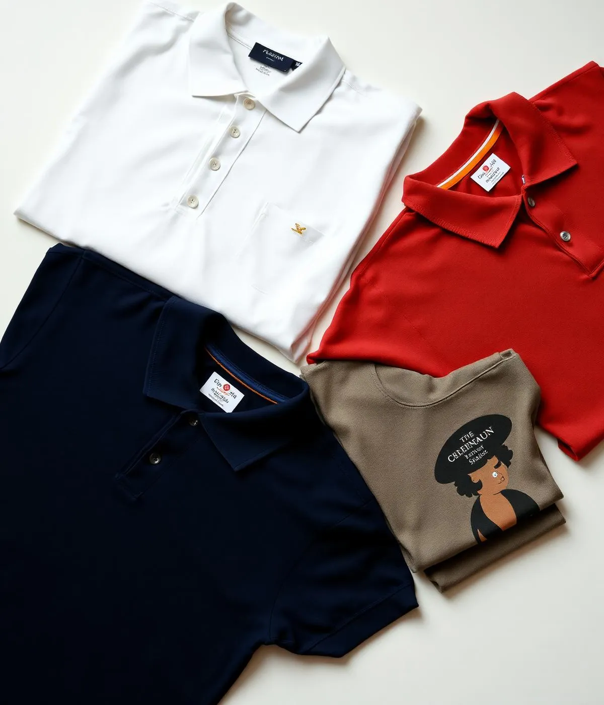 Folded men's polo shirts and graphic tees