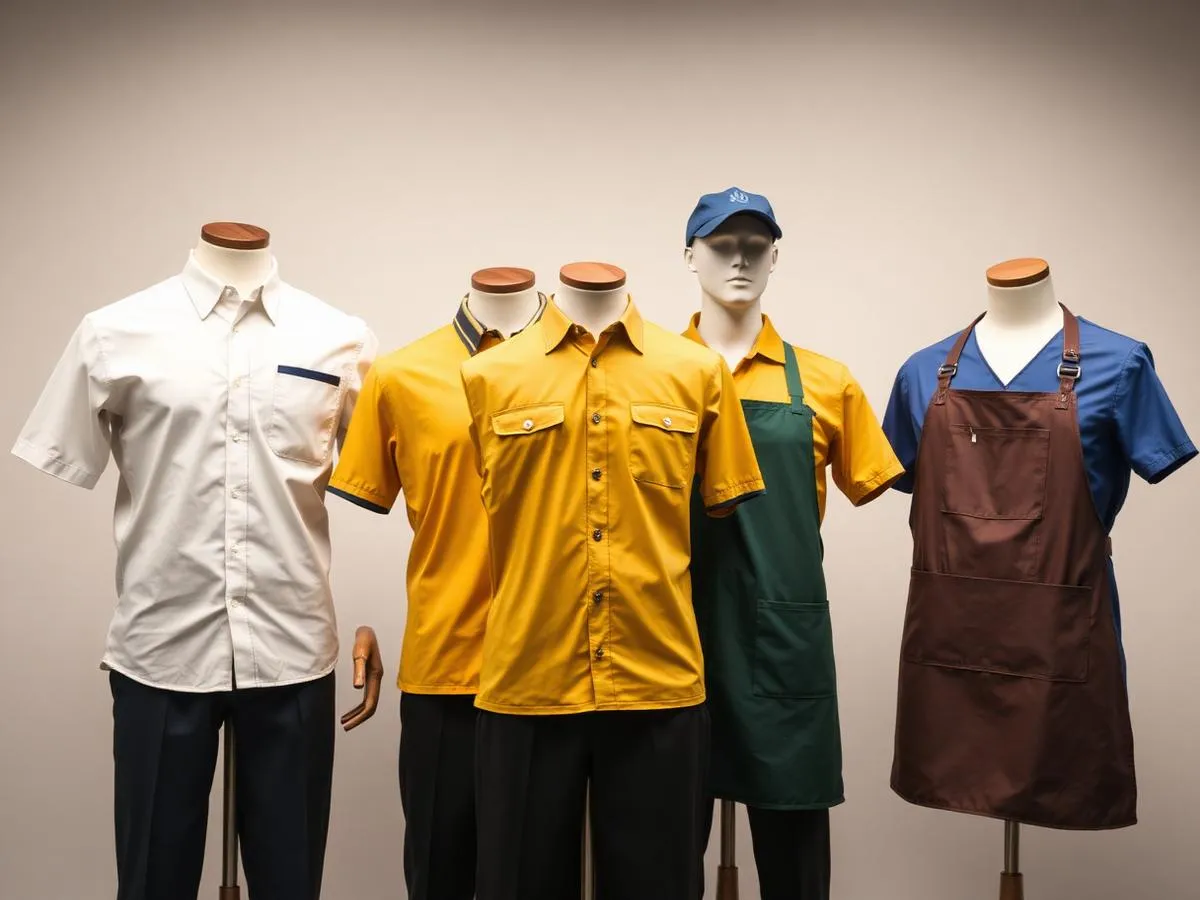 Corporate and industrial uniforms displayed on mannequins